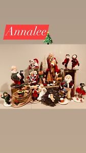 Vtg Annalee Christmas Lot 19 Dolls Santa Mrs Claus Rudolph Reindeer Elves Sleigh