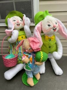Lot of 3 Annalee 2009 Bunnies Easter Spring Rabbit Plush Tall 24” plus one 1989