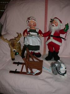 CUTE SET Annalee Santa Mrs. Claus Yomiko plush reindeer AG doll's husky sled