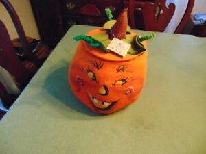 Annalee 1993 Large Pumpkin Candy Holder with Removable Lid 14" Halloween EUC