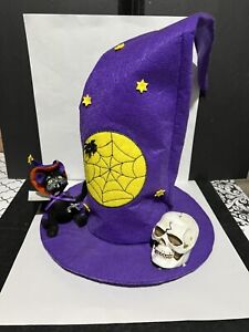 ANNALEE Halloween Cat Skull Witch Hat Holiday Centerpiece (as Is) Original Tags