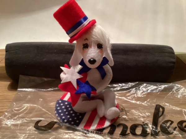 Annalee 2015 Patriotic Dandy Dog Puppy With Stars 6" Tall Doll Anna Bag Tag Used