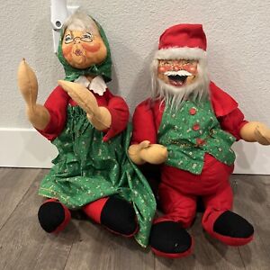 VTG 70s Annalee Mr & Mrs Santa Claus Christmas Mobilitee Dolls antique 28"