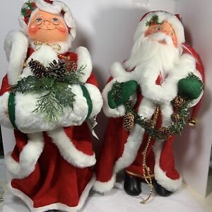ANNALEE 2 pc 20" Classic Santa & Mrs Claus Christmas Dolls 2004 Pine Tags Bags