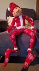 Annalee 2007 Large Poseable Red Christmas Elf Doll Snowflakes 30” Tall