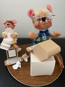 Annalee 2 Mice.. -Secretary Mouse with Computer 7" and 3" Mouse Assistant w/tags