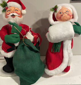 Vintage ANNALEE Mr. & Mrs. Santa Claus Christmas Dolls 1988-89. Velour 18”.