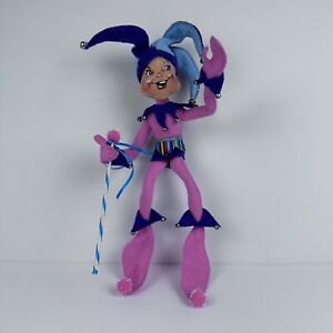 *RARE* Annalee Jester Elf Easter Felt Plush Posable Bendable Pink Purple Jingles