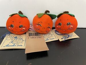 Trio (3) New Annalee 2" Pumpkins Jack O'Lantern Smiling with tags NWT