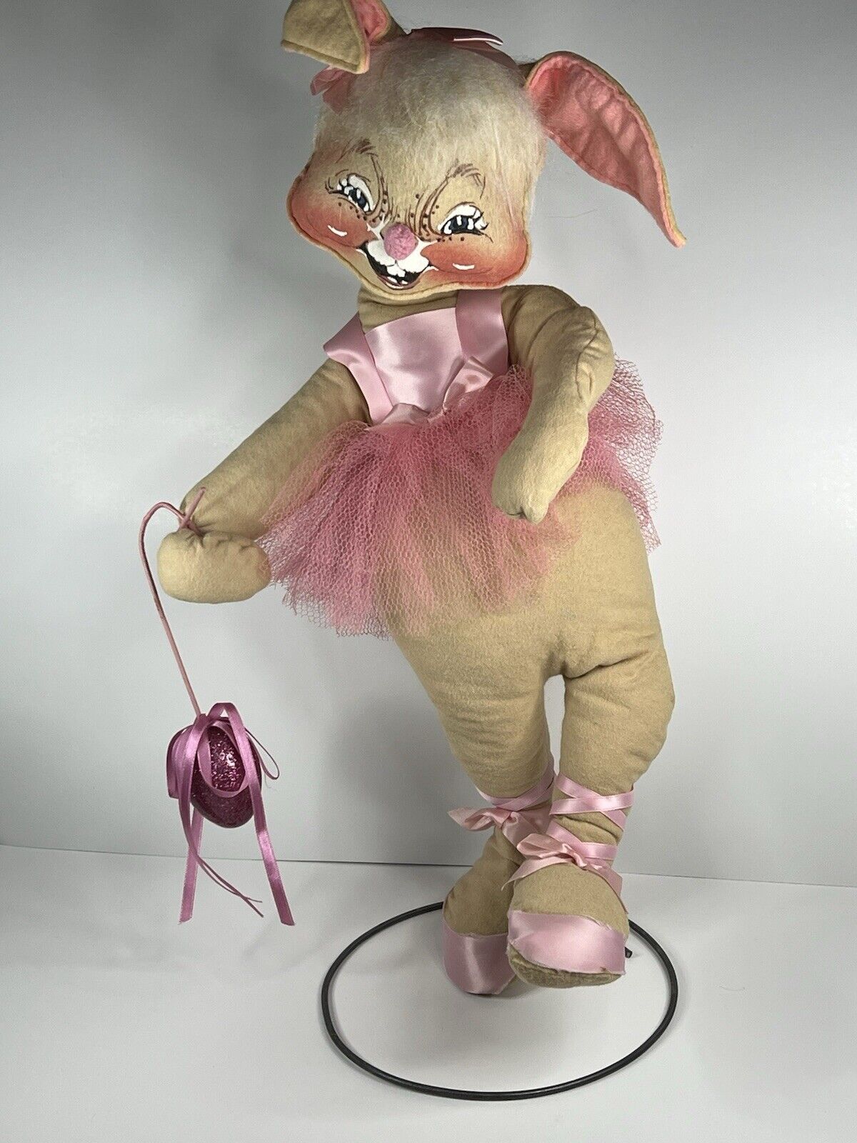 Vintage 1968 Annalee Large 20” Pink Bunny Ballerina Easter Spring Holding Egg