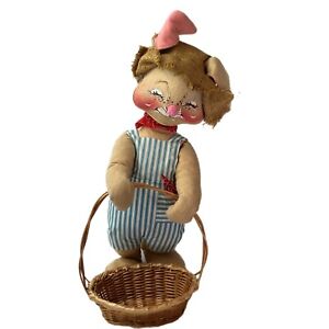 Annalee Mobilitee 1968 Vintage Bunny Basket Farmer Hat Boy Stripes 17" Easter