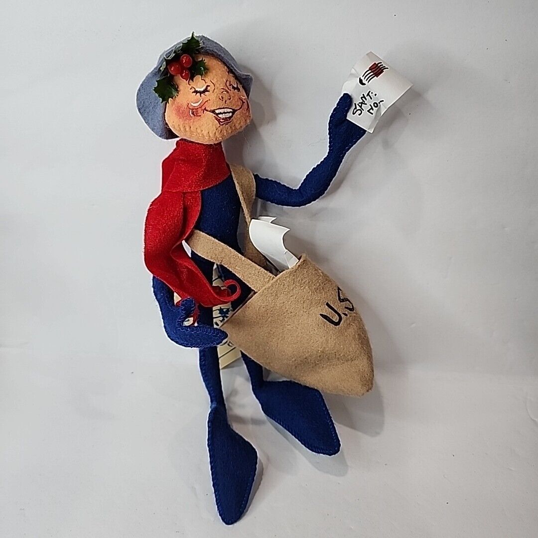 1990s Annalee Dolls 9" Mailman Blue Elf Christmas Wire Doll Mobilitee
