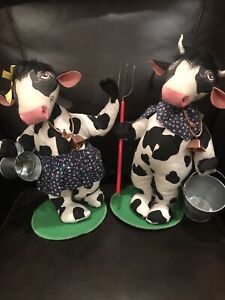 Annalee Dolls Cow Couple Blue Hanna and Howie Holstein 12” 2000