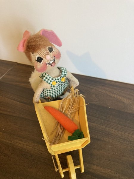 Vtg Annalee Rabbit 1996 Easter Gardening Farmer Bunny With Carrot In Cart
