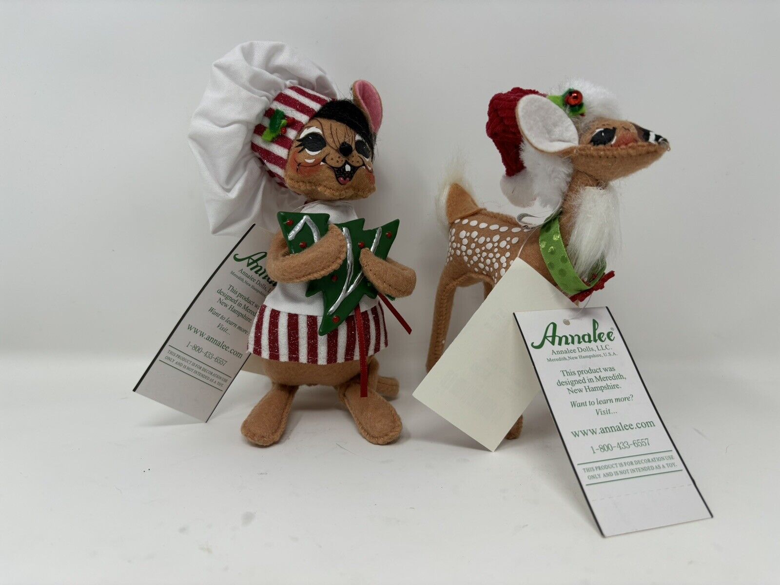 ANNALEE Reindeer Corduroy Santa Hat 5” 2011 Christmas Shimmermint Chef Mouse 6”