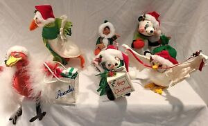 Lot of 6 Annalee RARE Christmas Goose Panda Bear Owl Skunk Santa Claus Hat Vtg