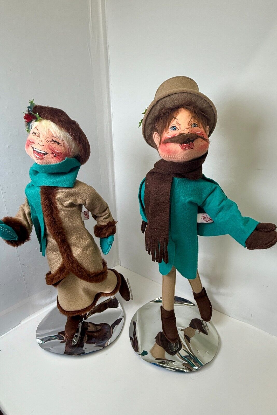 Large Annalee 1993 Man & Woman Victorian Skaters 19 Inches Tall Dolls