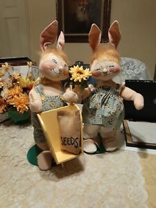 Annalee Dolls Pair Rabbits Sunflowers, Seeds, Mobilitee, Outfits, Perfect # 0720