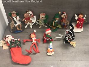 11 Pc Lot Annalee Mobilitee Dolls Christmas Thanksgiving Mice Elves Angels