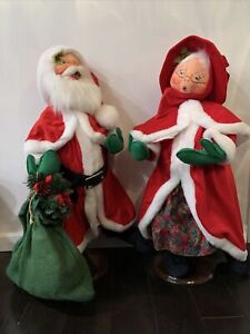 Vintage 1996 Annalee Santa with bag and Mrs Claus  30" Christmas Dolls
