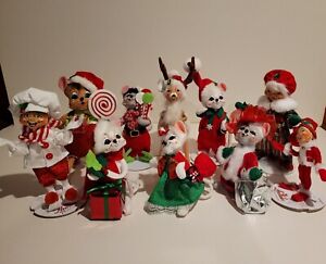 LOT OF 10 ANNALEE CHRISTMAS DOLLS MICE ELF MRS CLAUS REINDEER CHEF MORE MINT