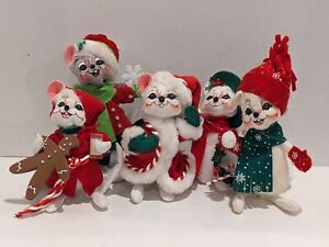 Vintage Lot of 5 Annalee 6" Christmas Mouse Dolls 2005-11