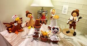 Lot 6 RARE ANNALEE Mobile Thanksgiving Pilgrim Indian Turkey COUPLE Vtg Dolls