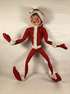 Large 1989 Annalee Mobilitee Christmas Elf  Shelf Sitter Pixie Doll Posable