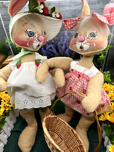 2) RARE 1968 Annalee 29" Dolls-Easter Parade Strawberry Family- Mom & Daughter