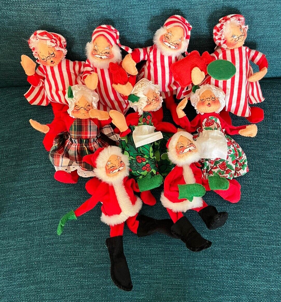 Annalee dolls christmas Lot Of 9 Santa And Mrs. Clause . Dated 1963 And 1967