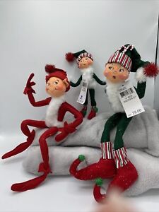 Lot 3 Annalee 2005 Green Candystripe Elf 14" EUC Collectible Retired