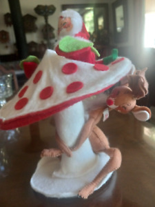 Rare Vintage Annalee Mobilitee Santa Mushroom Reindeer Christmas Doll Decor 1970