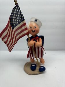 9" ANNALEE PATRIOTIC GIRL WITH SAILOR HAT AMERICAN GIRL W/ FLAG