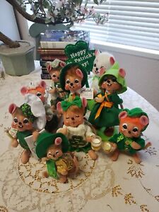 9 Annalee St. Patrick's Day Felt Mice Dolls NWT All Different Lot 1