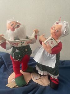 Vintage 1992 Annalee Large 20" Santa Claus & Mrs. Claus Christmas Dolls Banner