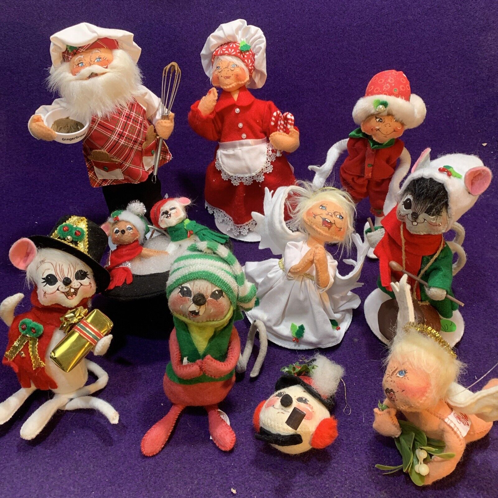 Estate Lot (10) Vintage Annalee Christmas Dolls 4”- 10” Santa Elf 1965-2020