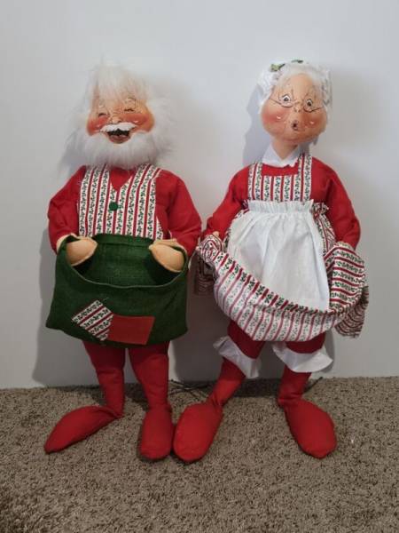 Vintage Annalee Mr & Mrs Santa Claus Christmas Mobilitee Dolls 1960's  28"