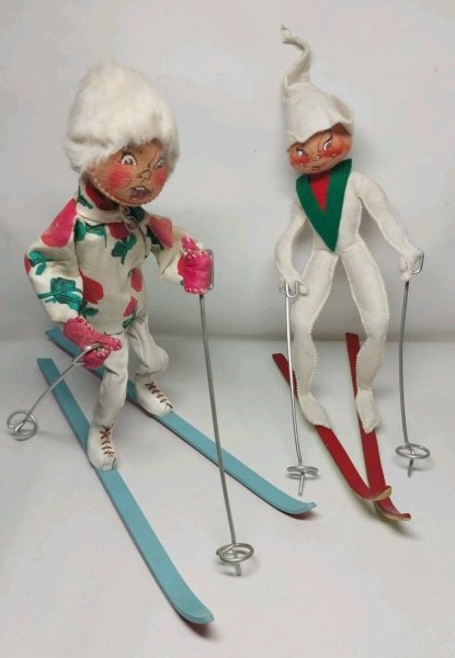 Vintage Annalee Mobilitee Cloth Dolls Cross Country Downhill Ski Figures