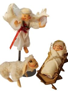 Annalee Christmas Nativity Baby Jesus In Manger Angel and Sweet Lamb Doll Lot