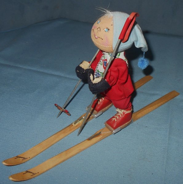 Neat Vintage Annalee Downhill Skier Doll 10 1/2" skis
