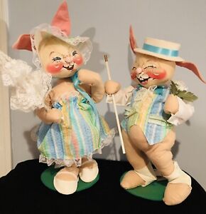 Annalee Easter Parade Bunny Boy & Girl W/Original Tags New Old Stock 18”  Rare