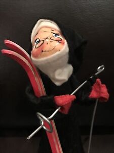 Annalee Dolls 10” Nun in Black Habit with Skis & Poles Rare HTF 60’s Piece
