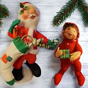 CHRISTMAS Annalee SANTA with Stocking Kid In Footed PJ Romper Toys Horn Doll Lot