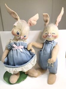 Annalee Mobilitee Bunny Rabbit 20 in 2 Piece Set Pair Vintage 1982 Denim Outfits