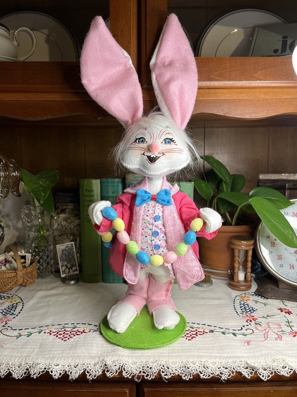 X-Large Annalee Bunny Doll 2020 Easter Egg Jelly Bean Garland Pink Jacket & Vest