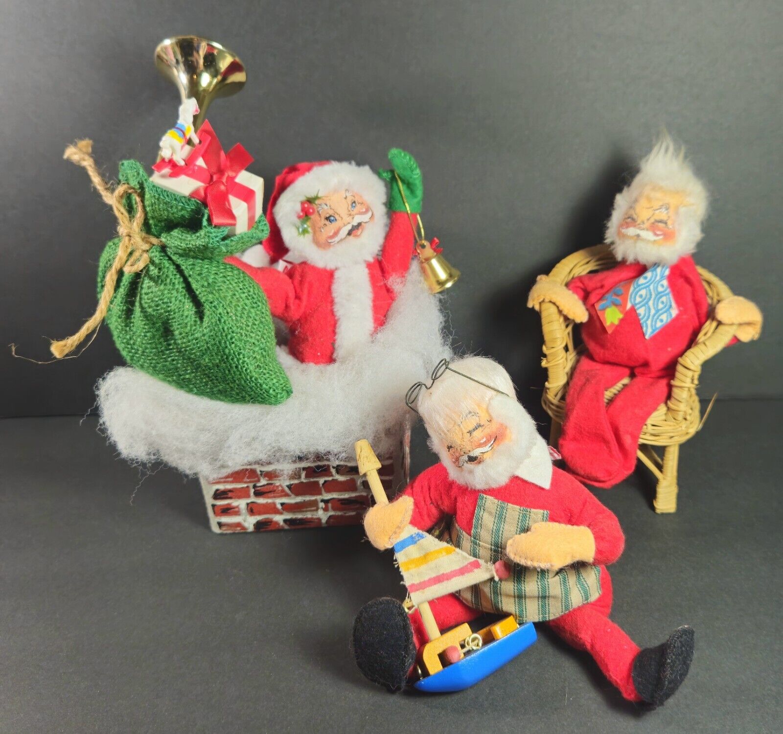 Lot Of 3 Vintage Annalee Christmas Dolls Santa Claus Chimney Toys 1971 '92 '97