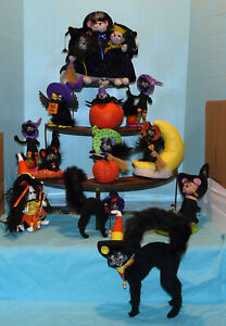 Annalee Dolls All Halloween lot of 12,Cats,Mice and a Bird + Pumpkin Boy (free)