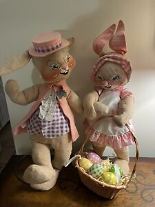 Vintage Large 1968 Annalee Mobilitee Easter Rabbits With Basket