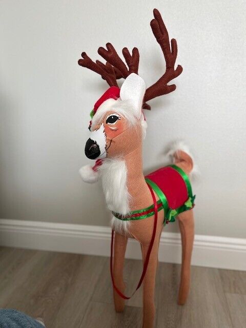 Annalee Christmas Reindeer Large Holly Berry Handmade 33" 2015 Harness Retired
