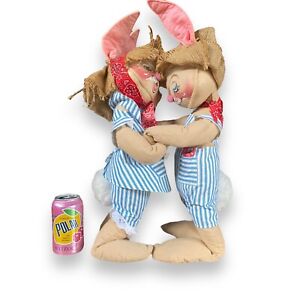 Vntg Annalee Easter Bunny Rabbit Dolls 22” Boy Girl Farmer Couple 1960s